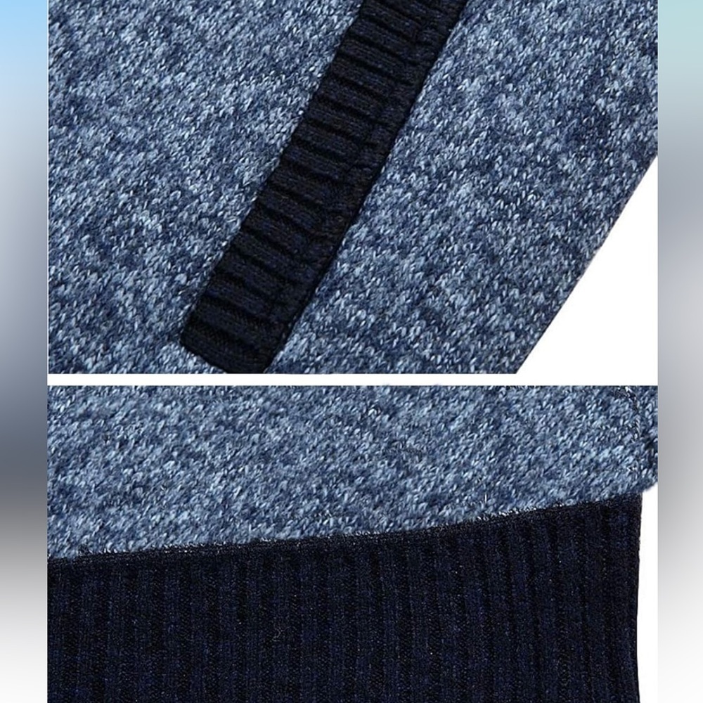 Men's Blue and Black Zip-Up Cardigan Sweater - Picture 5 of 7